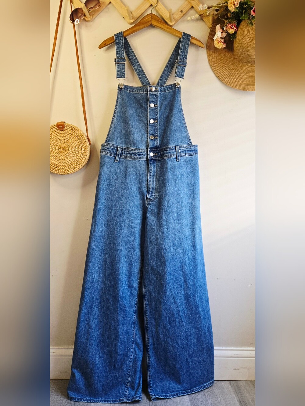Blue Denim Wide-Leg Overalls - Classic Women's Jeans